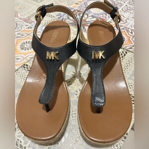 Michael Kors Black and Brown MK Logo Thong Sandals